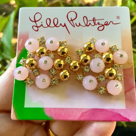Lilly Pulitzer NWT “Pop The Bubbly”  PINK CRYSTAL CLUSTER NECKLACE/EARRINGS SET - Picture 8 of 16
